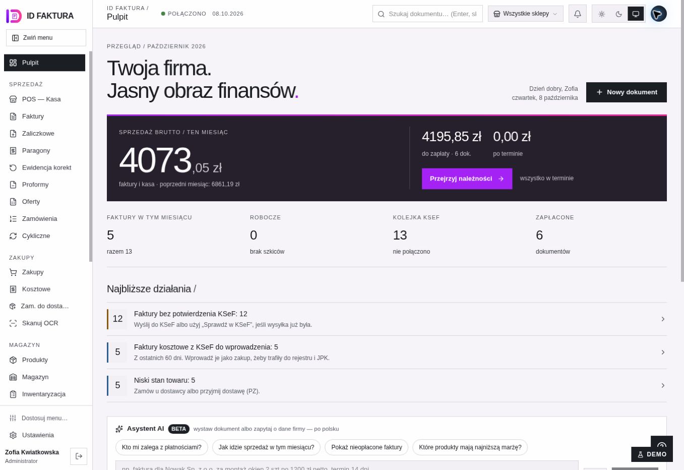 Prawdziwy pulpit ID Faktura: sprzedaż, należności i najbliższe działania