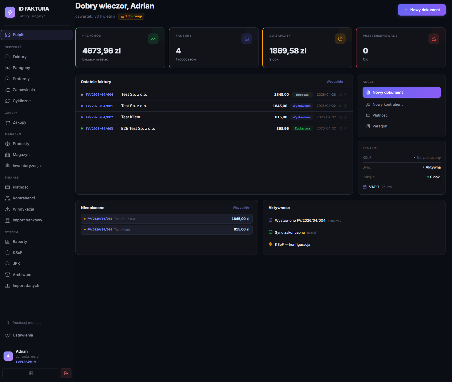 Dashboard ID Faktura